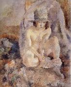 Jules Pascin Nude female wearing green hat France oil painting artist
